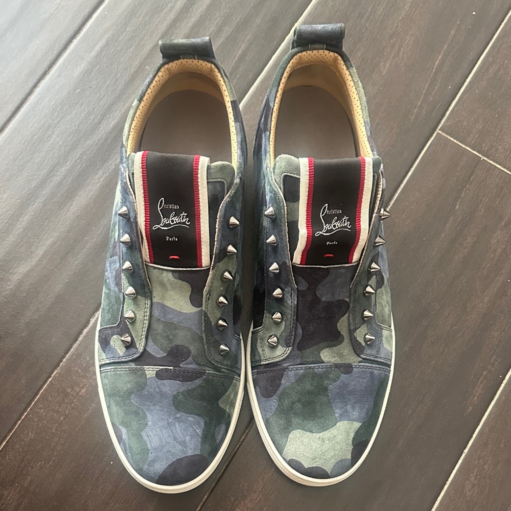 Christian Louboutin Blue and Green Camouflage Sneakers